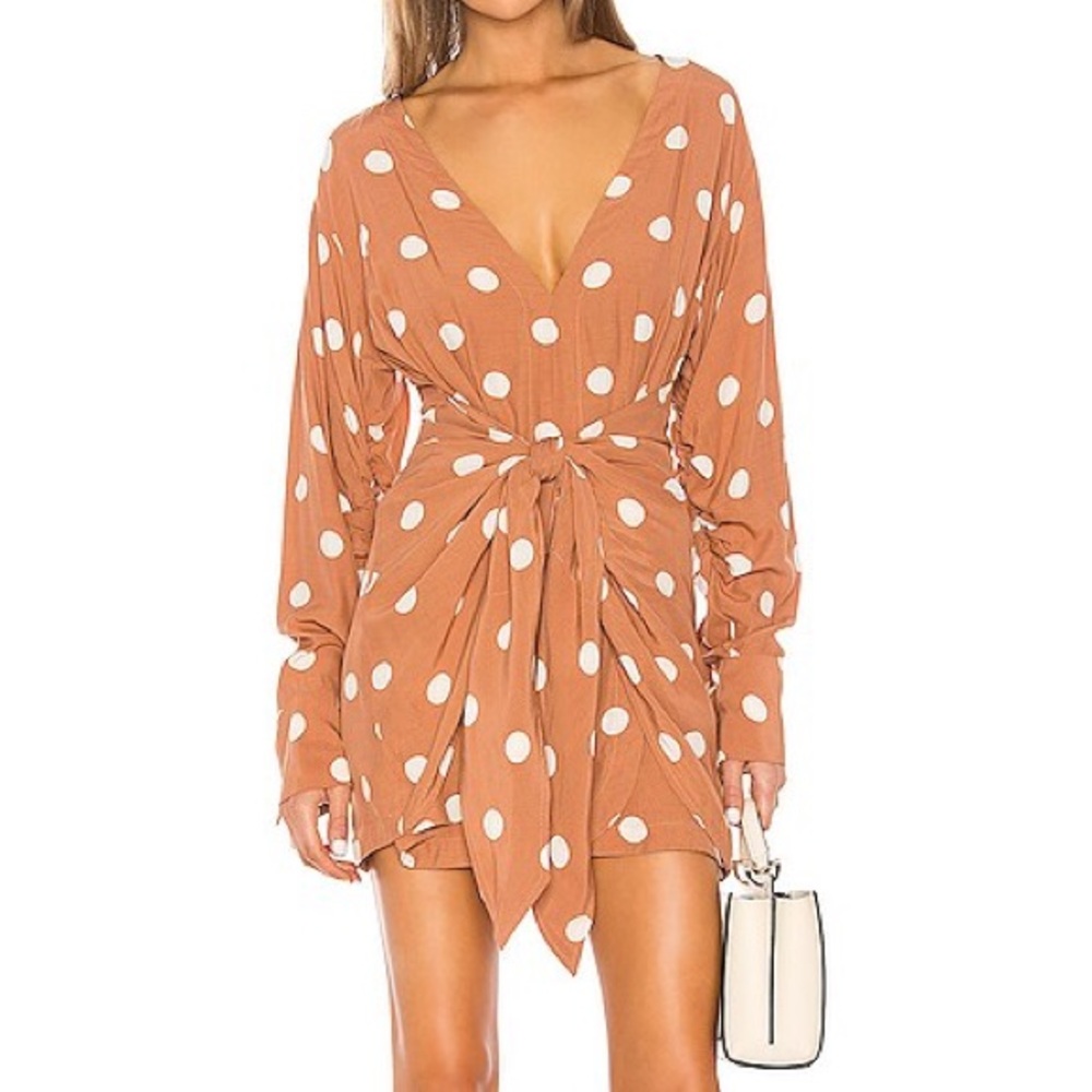 L'Academie The Violette Mini Dress in Rust & Ivory Dot - Size M